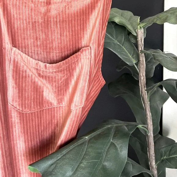 Nic & Jo Peach Apricot Velour Corduroy Jumper Overall Dress S - Picture 8 of 11